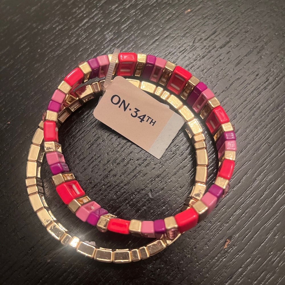 ON 34TH Vibrant Red and Purple Beaded Bracelets
